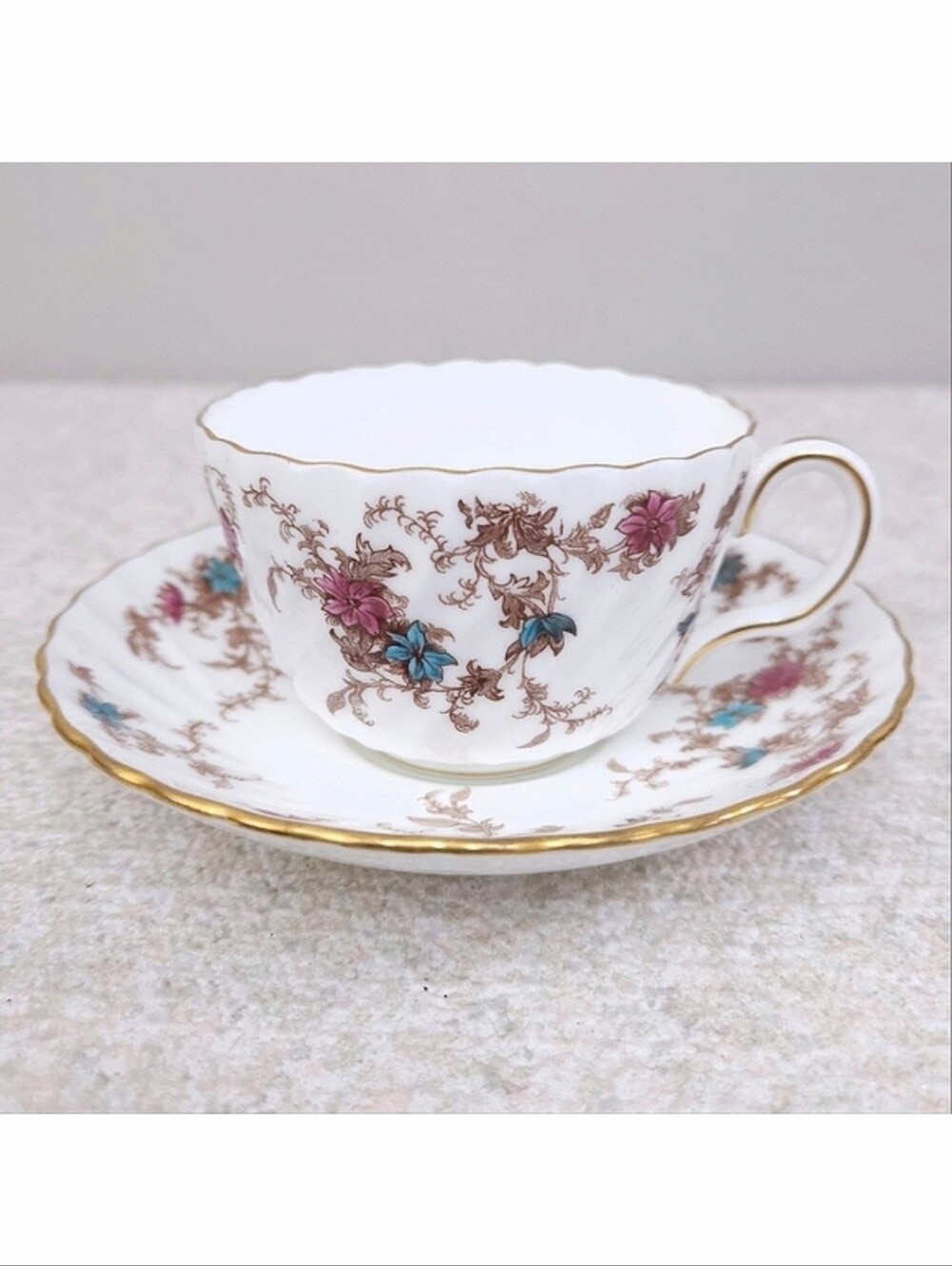 Vintage MINTON Ancestral Bone China Tea Cup & Saucer Plate Floral